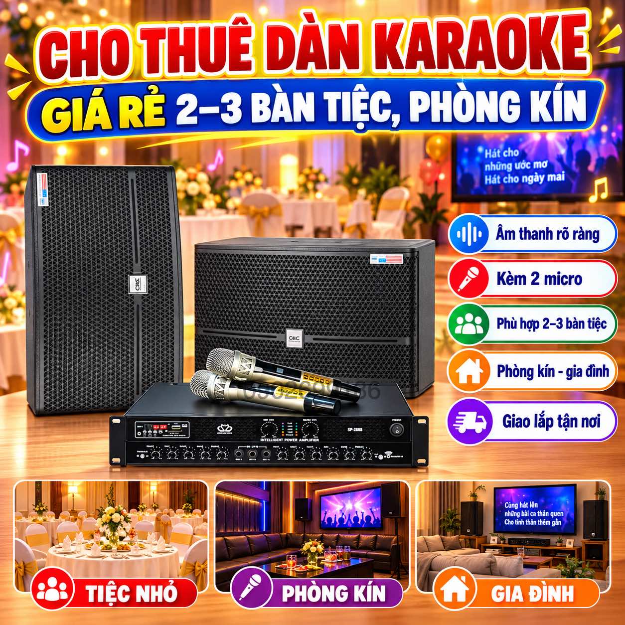 Cho Thuê Dàn Karaoke Giá Rẻ 2–3 Bàn Tiệc, Phòng Kín