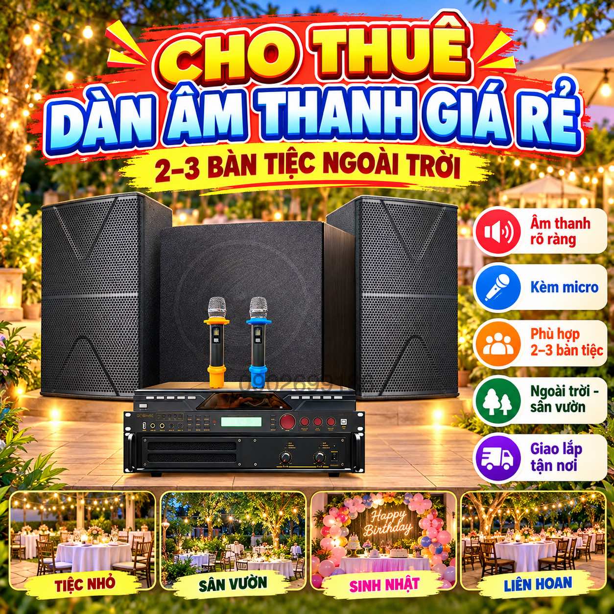 Cho Thuê Dàn Âm Thanh Giá Rẻ 2–3 Bàn Tiệc